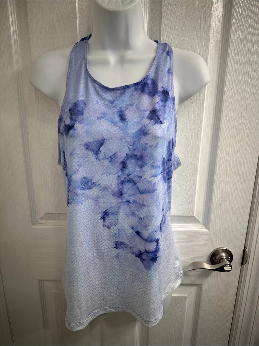 prAna Athletic Tie Dye Blue & Purple Racerback Tee Sz L